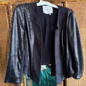 Anthropologie Black Sequin Open-Front Blazer Jacket
